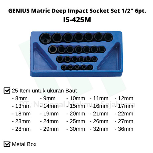 GENIUS Matric Deep Impact Socket Set 1/2" 6pt. IS-425M