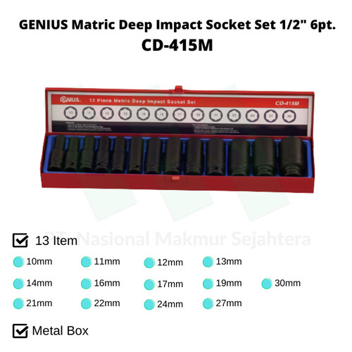 GENIUS Matric Deep Impact Socket Set 1/2" 6pt.CD-415M