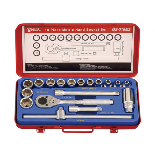 Socket Set 6pt. SQ3/8" Genius GS-318M2 (GS-319M2 before) 18 pcs/set