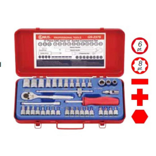 Socket Sets 12pt SQ 1/4" Genius TW-237S 37pcs