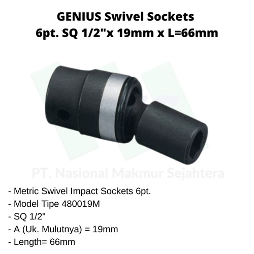 Swivel Sockets 6pt. SQ1/2"x19mm L=26mm Genius