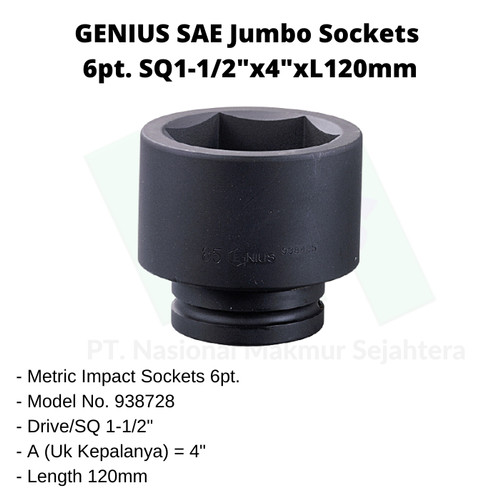 SAE Jumbo Sockets 6pt. SQ1-1/2"x4"x120mm Genius