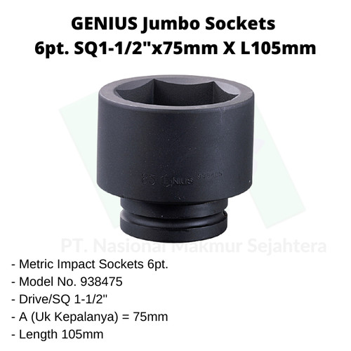 Jumbo Sockets 6pt. SQ1-1/2"x75mm x L105mm Genius Tools