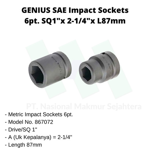 SAE Sockets 6pt. SQ1"x2-1/4"x L87mm Genius Tools