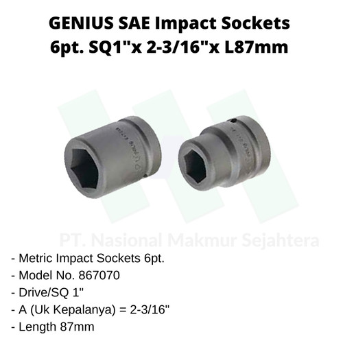 Genius SAE Sockets 6pt. SQ1"x2-3/16"x L87mm Genius Tools