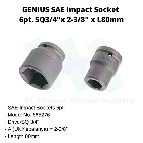 SAE Sockets 6pt. SQ3/4" x 2-3/8" x L80mm Genius Tools (Impact Socket )