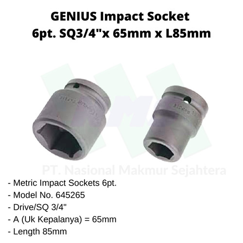 Sockets 6pt. SQ3/4"x 65mm x L85mm Genius Tools ( Impact Socket )