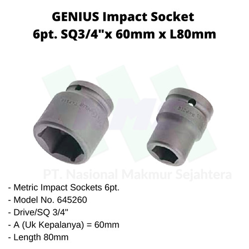 Sockets 6pt. SQ3/4"x 60mm x L80mm Genius Tools ( Impact Socket )