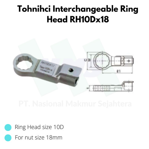 Tohnihci Interchangeable Ring Head RH10Dx18 untuk Kepala 10D Baut 18mm