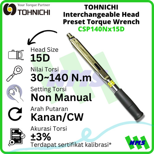 Kunci Torsi CSP140Nx15D 30-140Nm TOHNICHI Interchangeable TorqueWrench