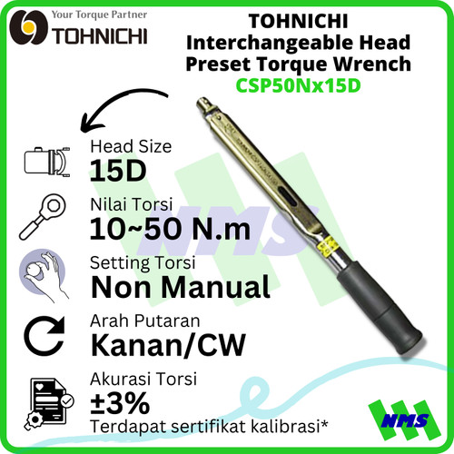 Kunci Torsi CSP50Nx15D 10-50Nm TOHNICHI Interchangeable Torque Wrench