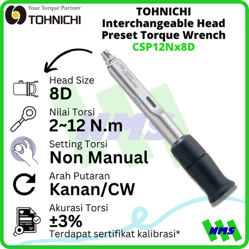 Kunci Torsi CSP12Nx8D 2-12Nm TOHNICHI Interchangeable Torque Wrench