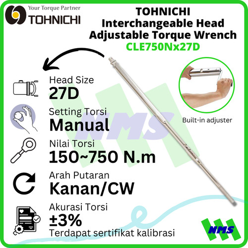 Kunci Torsi TOHNICHI CLE750Nx27D 150 - 750 Nm Interchangeable Wrench