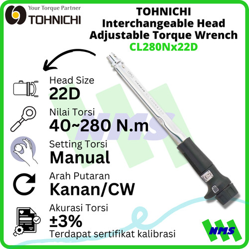 Kunci Torsi TOHNICHI CL280Nx22D 40 - 280 Nm Interchangeable Wrench