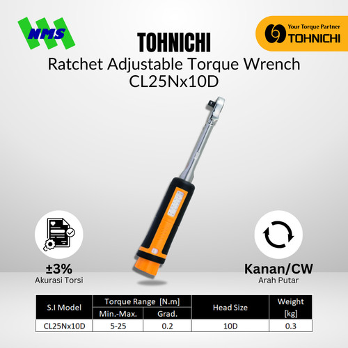 Kunci Torsi CL25Nx10D TOHNICHI Interchangeable Torque Wrench