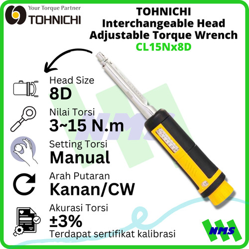 Kunci Torsi CL15Nx8D 3 - 15 Nm TOHNICHI Interchangeable Torque Wrench