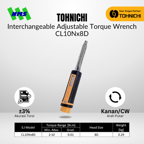 Kunci Torsi CL10Nx8D TOHNICHI Interchangeable Torque Wrench