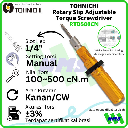 Obeng Torsi RTD500CN 100 - 500 cNm TOHNICHI Rotary Torque Screwdriver