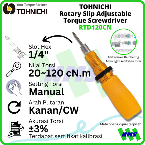 Obeng Torsi RTD120CN 20 - 120 cNm TOHNICHI Rotary Torque Screwdriver