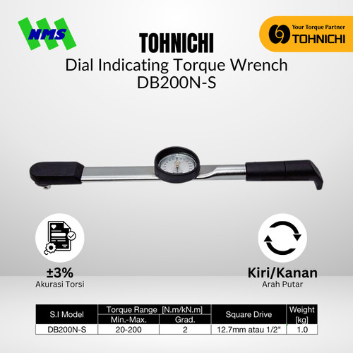 Kunci Torsi DB200N-S 1/2" TOHNICHI Dial Indicating Torque Wrench