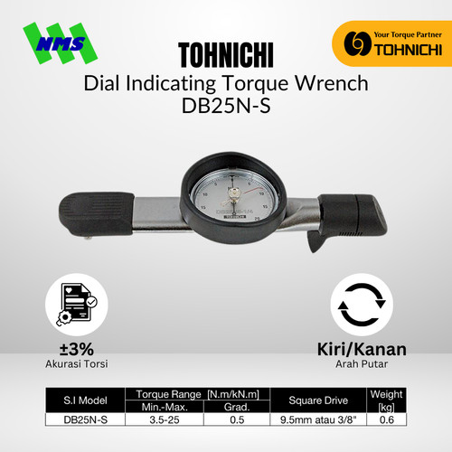 Kunci Torsi DB25N-S 3/8" TOHNICHI Dial Indicating Torque Wrench