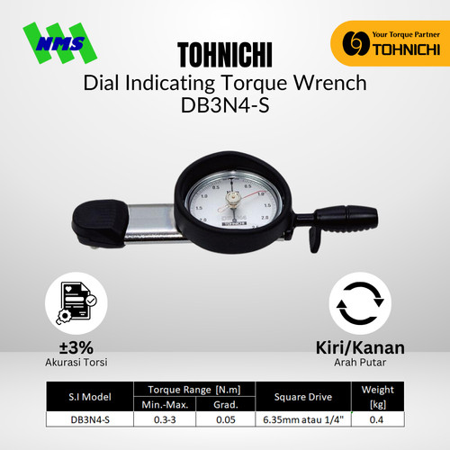 Kunci Torsi DB3N-S 1/4" TOHNICHI Dial Indicating Torque Wrench