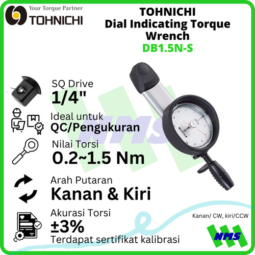 Kunci Torsi DB1.5N-S 1,5Nm 1/4" TOHNICHI Dial Indicating Torque Wrench