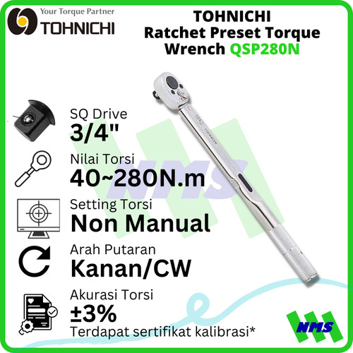 Kunci Torsi QSP280N 3/4" TOHNICHI 40 - 280 Nm Preset Torque Wrench