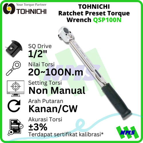 Kunci Torsi QSP100N 1/2" 20 - 100 Nm TOHNICHI Preset Torque Wrench