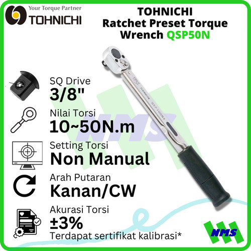 Kunci Torsi QSP50N 3/8" 10-50 Nm TOHNICHI Preset Torque Wrench