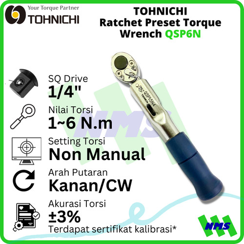 Kunci Torsi QSP6N 1/4" 1 - 6 Nm TOHNICHI Preset Torque Wrench