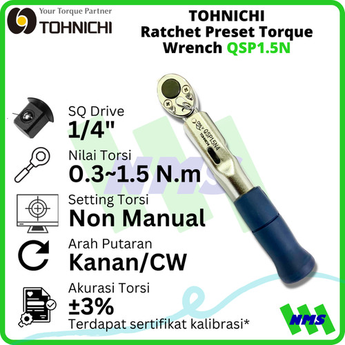 Kunci Torsi TOHNICHI QSP1.5N 1/4" 0.3-1.5Nm Preset Torque Wrench