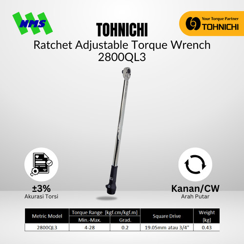 Kunci Torsi 2800QL 3/4" 400 - 2.800 Kgf.cm TOHNICHI Torque Wrench