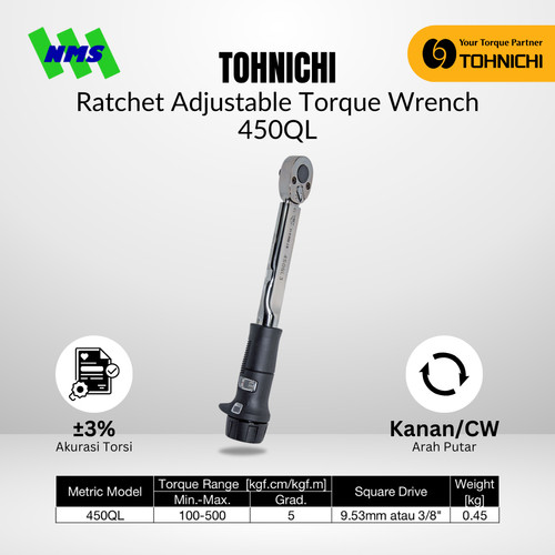 Kunci Torsi 450QL 3/8" 10 - 50Nm TOHNICHI Torque Wrench