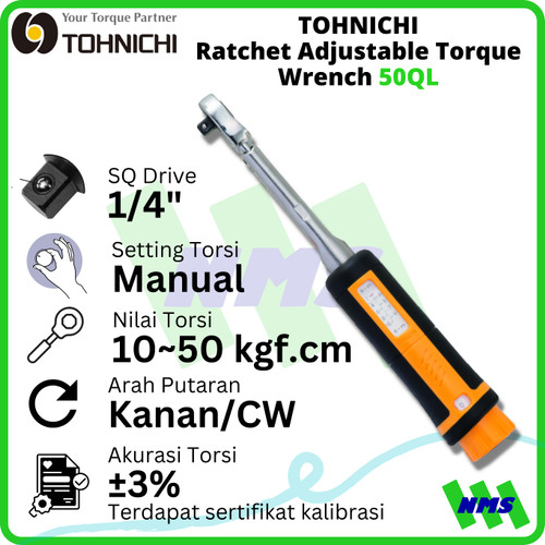 Kunci Torsi 50QL 1/4" 10 - 50 Kgf.cm TOHNICHI Torque Wrench