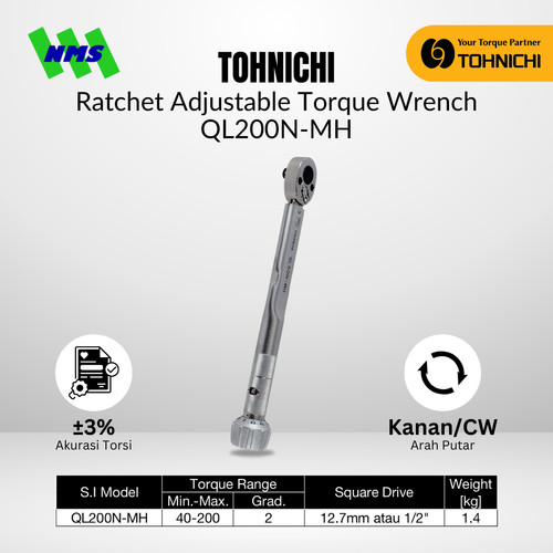 Kunci Torsi QL200N-MH 1/2" 40 - 200 Nm TOHNICHI Torque Wrench