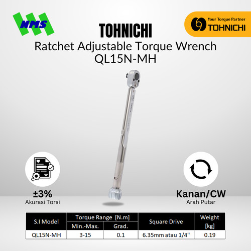 Kunci Torsi QL15N-MH 1/4" 3 - 15Nm TOHNICHI Torque Wrench