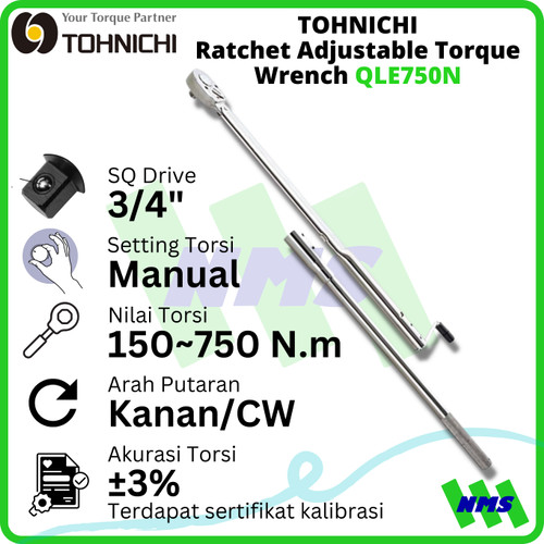 TOHNICHI Adjustable Torque Wrench QLE750N