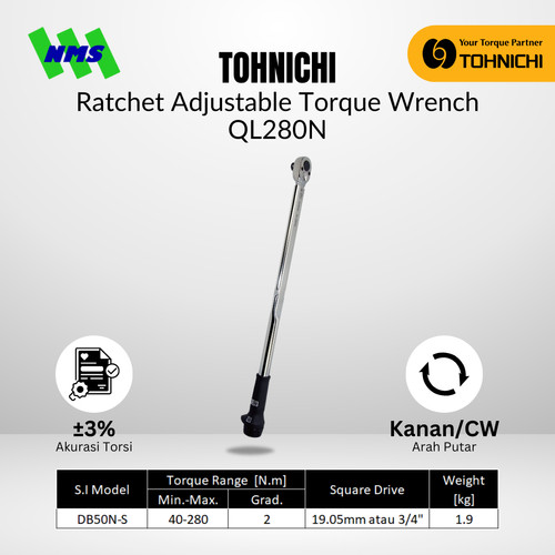 Kunci Torsi QL280N 3/4" 40 - 280Nm TOHNICHI Torque Wrench