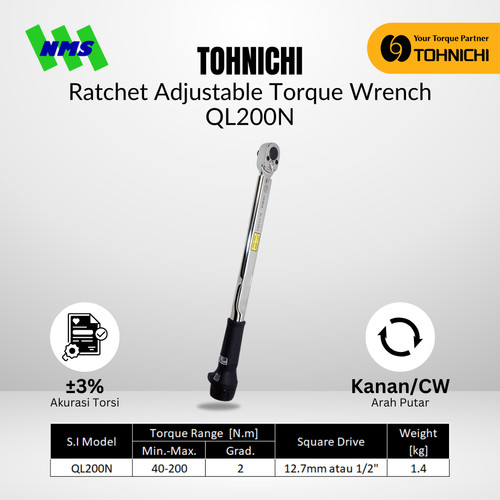 Kunci Torsi QL200N 1/2" 40 - 200Nm TOHNICHI Torque Wrench