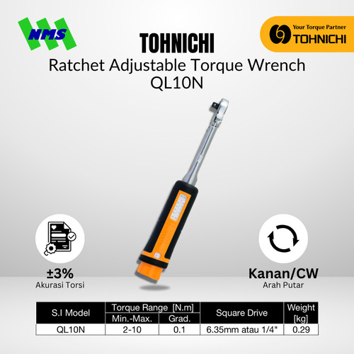 Kunci Torsi QL10N 1/4" 2 - 10 Nm TOHNICHI Torque Wrench