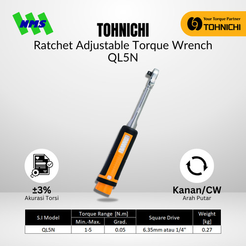 Kunci Torsi QL5N 1/4" 1 - 5 Nm TOHNICHI Torque Wrench