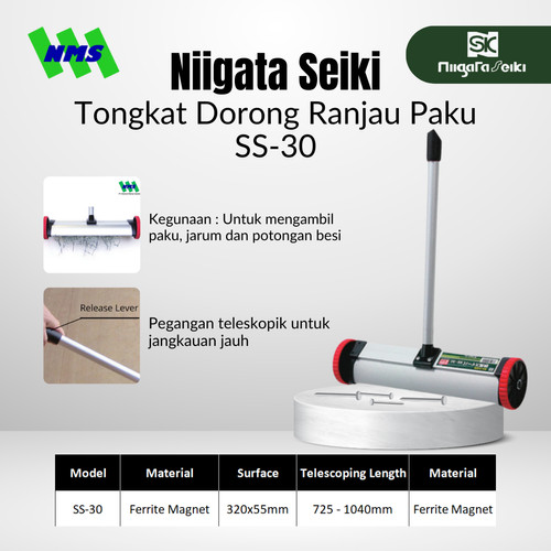 Magnet Sweeper Niigata Seiki SS-30 Magnetic Finder with Wheels - Metal Cleaner Tongkat Dorong Pembersih Ranjau Paku Sapu Besi