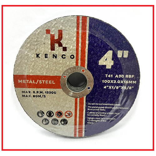 5 Pcs flat cutting disc for metal 4" 100X3.0X16mm - KENCO KCT41-100