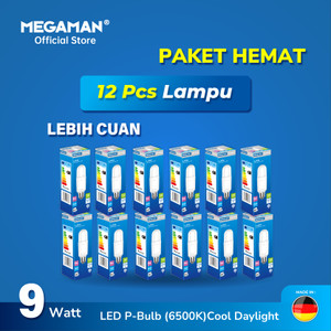 Paket 1 Lusin 12 PCS Lampu LED 9W MEGAMAN YTP38Z1 6500K Original Grosir Hemat