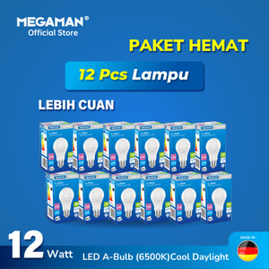 Paket 1 Lusin 12 PCS Lampu LED 12W MEGAMAN YTA60Z2 Original Grosir Hemat