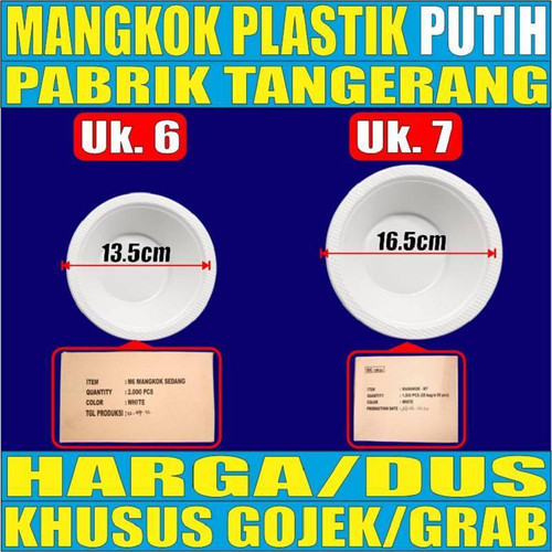 Mangkok Plastik Putih M5 uk 5 Kecil / M6 uk 6 Sedang / Mangkok M7 uk 7 Besar Per Dus Mangkok Makan Sekali Pakai Gjk