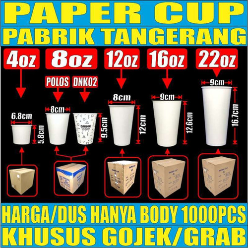 Paper Cup 8oz Hot 4oz 12oz 16oz 22oz Hot n Cold /Dus Gelas Kertas gjk