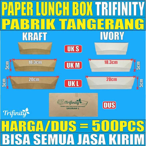 Paper Lunch Box Dus Kraft Coklat Ivory Putih Food Tray Uk S M L js krm