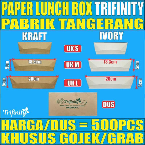 Paper Lunch Box Dus Kraft Coklat n Ivory Putih Food Tray Uk S M L gjk